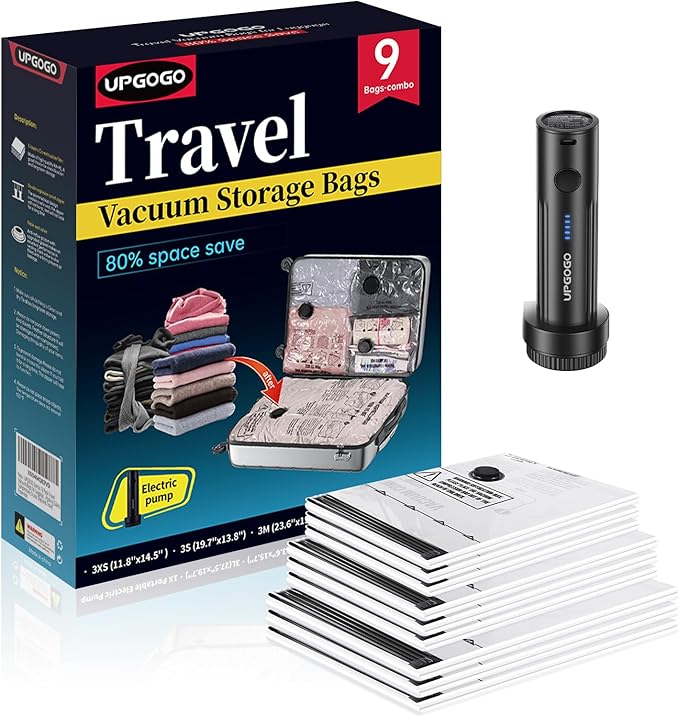 UPGOGO Travel Vacuum Bags for Luggage with Portable Electric Pump,Vacuum Seal Bags for Clothing,Packing Cubes Compression,Cruise Ship and Travel Essentials(Combo 20 Pack)