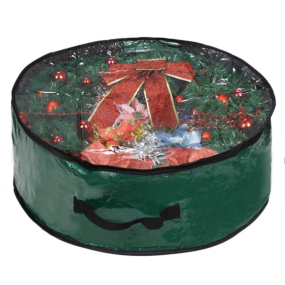 Propik Christmas Wreath Storage Bag 36" - Garland Holiday Container with Clear Window - Tear Resistant Fabric - 36" X 36" X 8" (Green)