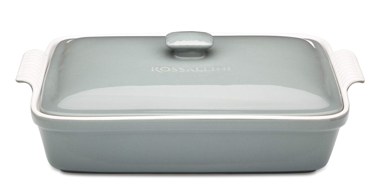 ROSSALLINI Stoneware Casserole Dish Bakeware Set with Lid, Covered Rectangular Dinnerware, Large 3.2 Quart, 11 by 9 Inch, Blu Indaco [Reactive Blue]