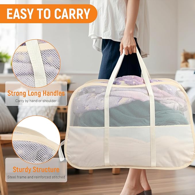 Collapsible Laundry Baskets with Easy Carry Handles, 95L Clothes Hamper for Storage, Foldable Laundry Basket Tear-proof, Large Pop Up Hampers for Laundry, Bedroom, Bathroom, Dorm Beige