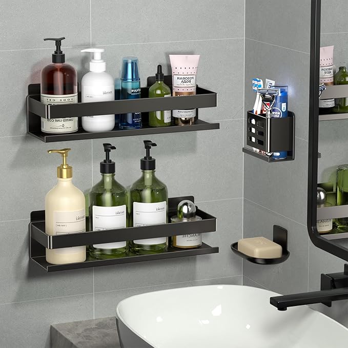 Shower Caddy,Shower Shelf 4 Pack - Bathroom Shower Shelf Rust-Proof Aluminum Adhesive Installation No Drilling Required, Suitable for Bathroom Storage and Home Decoration