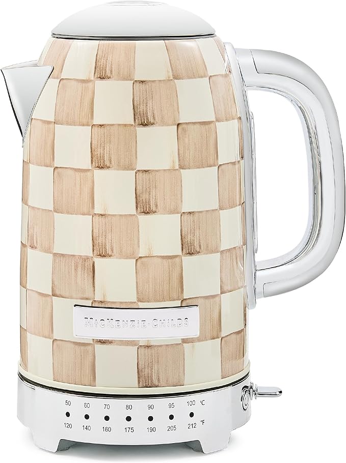 MACKENZIE-CHILDS Electric Kettle, 8 Cups, Gray-and-White Sterling Check