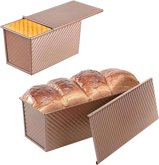 SS&CC Pullman Loaf Pan with Lid 2-Pack, 2.2lb & 1lb Carbon Steel Bread Pan for Homemade Sourdough & Sandwich Bread | Nonstick Bakeware, Heavy Duty & Easy Clean (Black, 1lb+2.2lb)