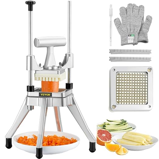 VEVOR Commercial Vegetable Fruit Chopper 1/2″ Blade Heavy Duty Professional Food Dicer Kattex French Fry Cutter Onion Slicer Stainless Steel for Tomato Peppers Potato Mushroom, Sliver