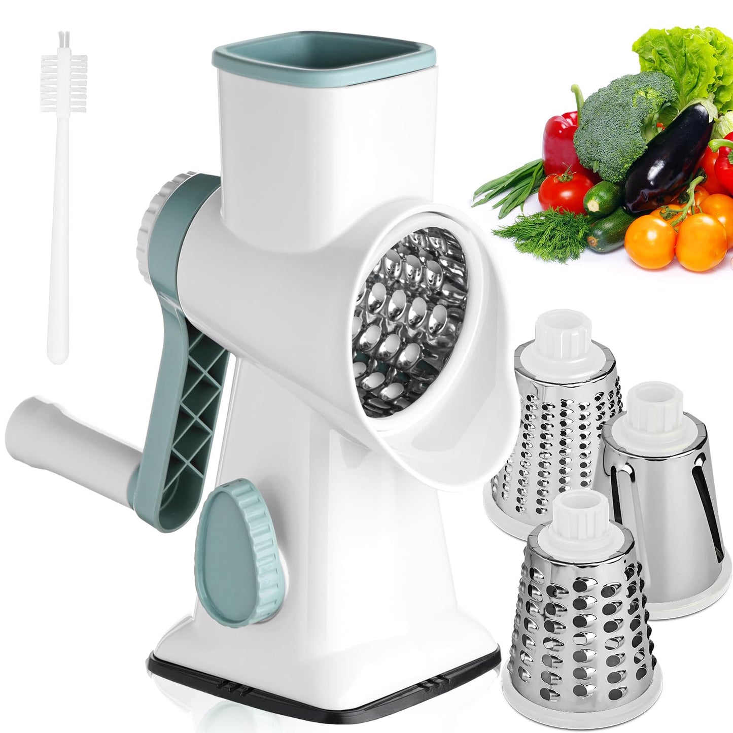 HANSGO Rotary Cheese Grater, Hand Crank Cheese Shredder, 3 Metal Blades & Cleaning Brush, Non-slip Suction Base, Labor-Saving Handle, Kitchen Gadgets for Vegetable, Nuts, Gifts for Women