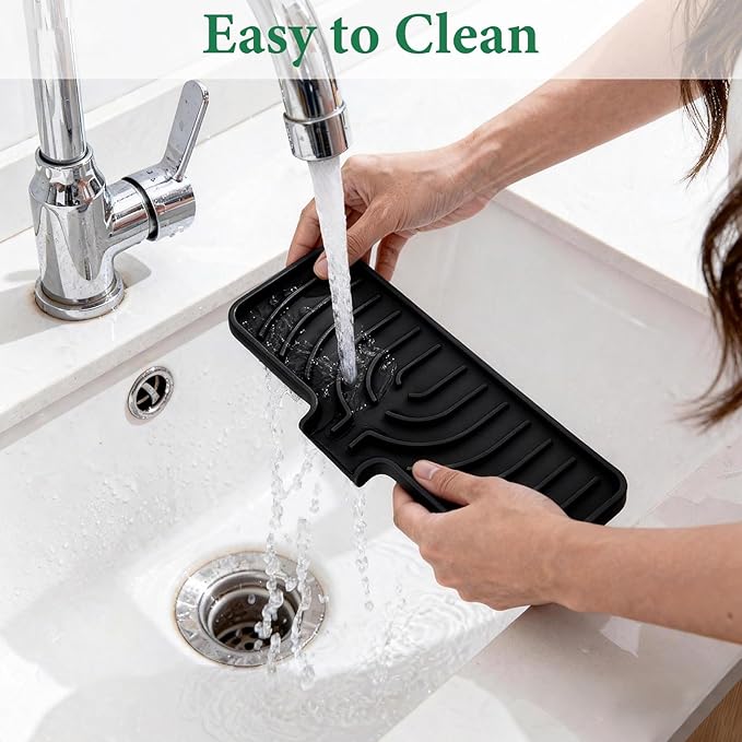 GUUKIN Sponge Holder for Kitchen Sink , 9.8"×4.9" Silicone Dish Drying Mat, Scrub Daddy Holder, Kitchen Sink Accessories, Suitable for Kitchens & Bathrooms (Black)