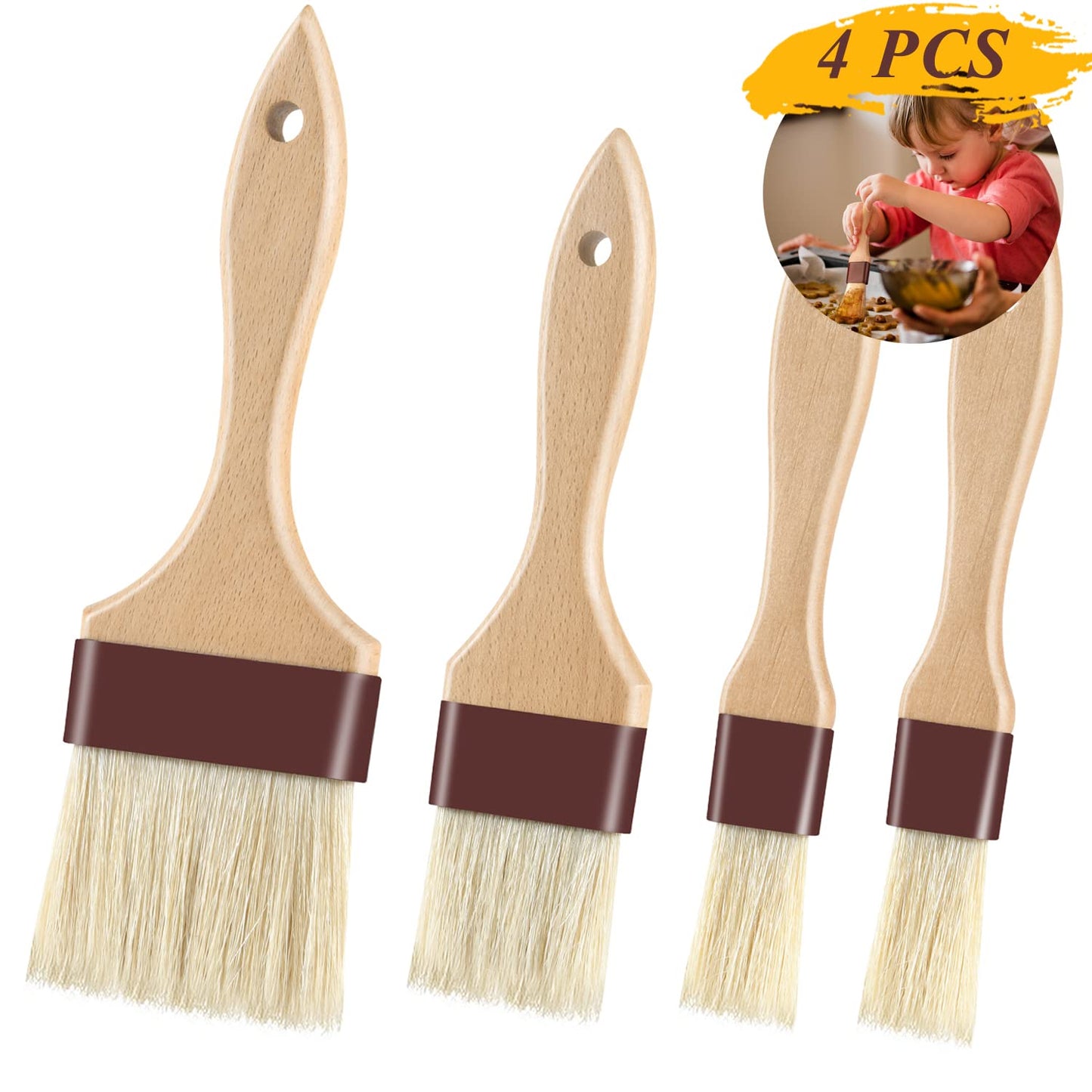 Pastry Brushes for Baking Basting Brush with Boar Bristles and Beech Hardwood Handles Culinary Oil Brush for Barbecue Butter Grill BBQ Sauce Baster Marinade Kitchen Food Cooking Brushes (1 inch)