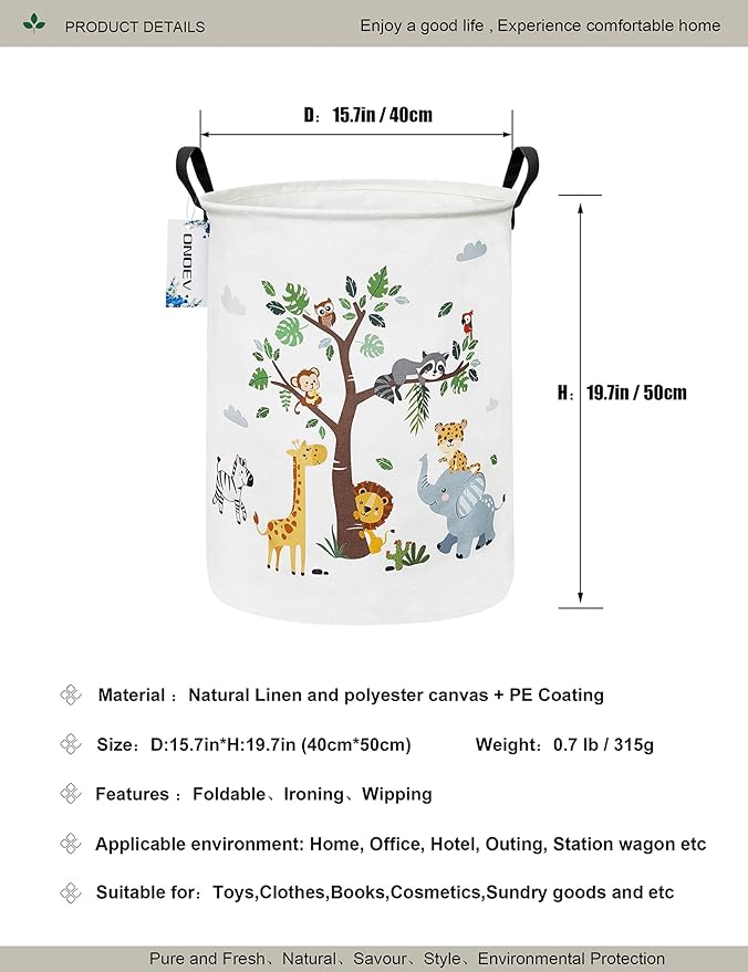 Round waterproof laundry basket,foldable storage basket,laundry Hampers with handle,gift basket,suitable for children's room and toy storage (Tree Animals)