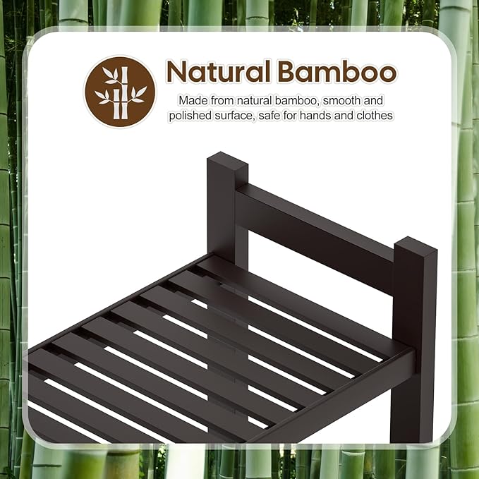 Over The Toilet Storage with 2 Baskets, 4-Tier Bamboo Organizer Rack with Paper Holder & 4 Hooks & Waterproof Feet Pad,Freestanding Shelf for Bathroom(Brown)