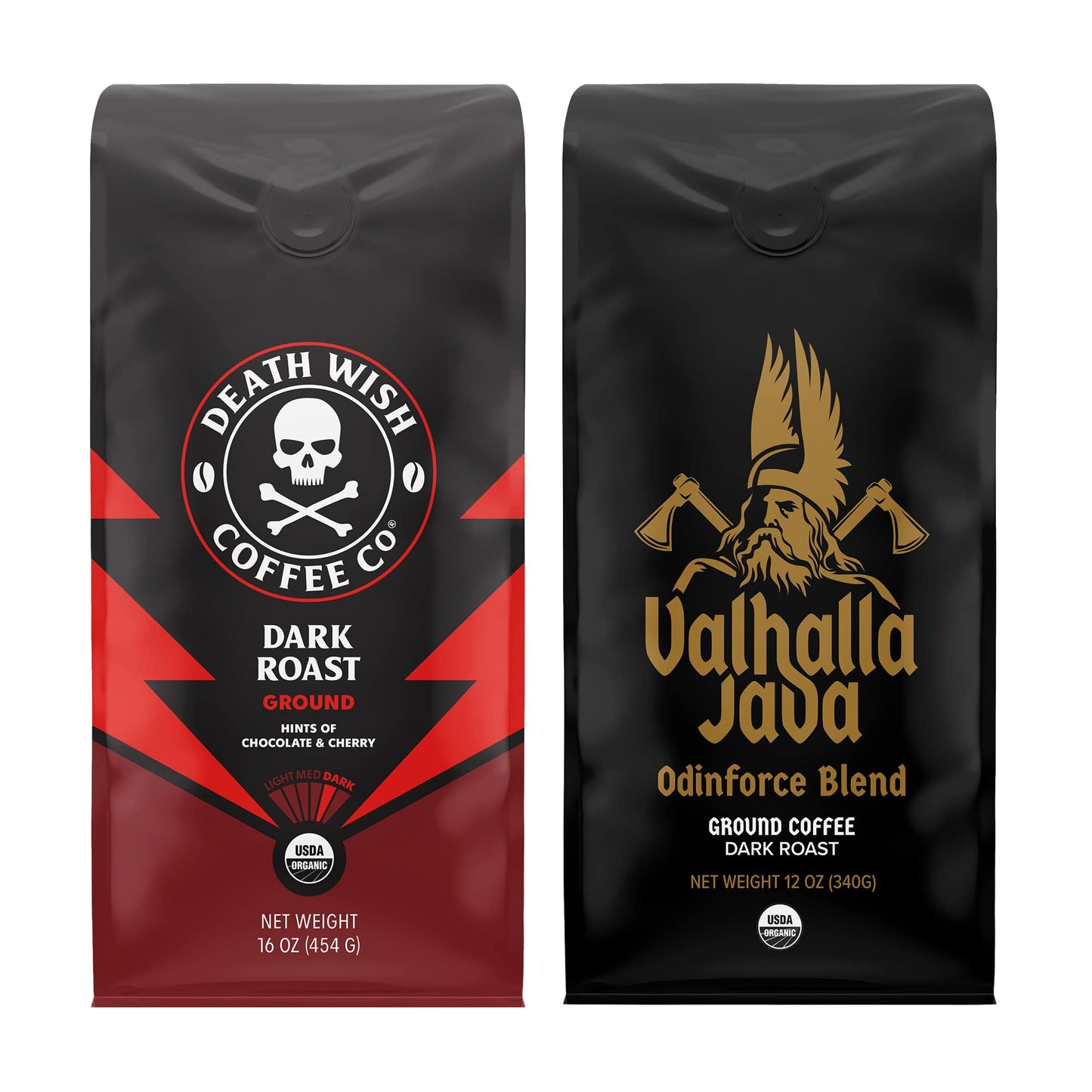 Death Wish Coffee Dark Roast & Valhalla Java Ground Coffee Bundle, Organic
