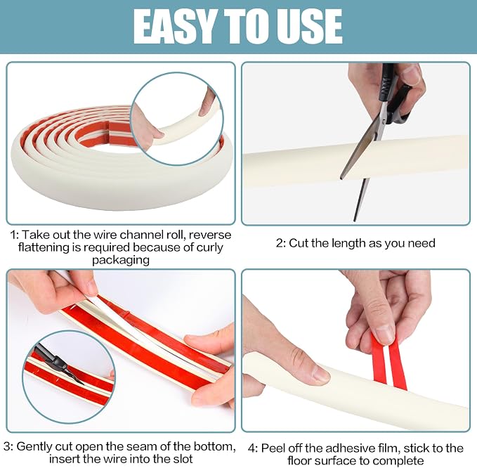 Floor Cord Cover Cable Cavity Self Adhesive Cord Hider Floor 10FT Floor Cable