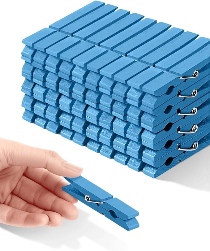 Colored Clothespins, Colorful Clothes Pins Wooden Clips Rainbow Colors 50 Pack Decorative Crafts Pegs Photos Pictures Decoration Clip Clothing Hanging Closepins, 2.9 Inch 5 PCS Per Color (Light Blue)