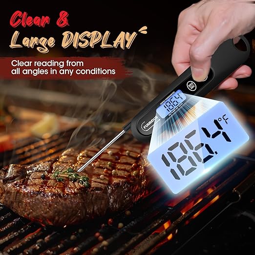 FUMMDUS Meat Thermometer Digital, 3S Instant Read Food Thermometer for Cooking with Backlight & Magnet, Foldable Temperature Probe Kitchen Gadgets Essentials for BBQ Oven Grill Smoker Candy
