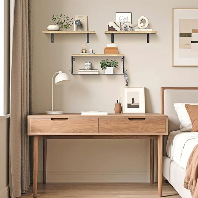 Floating Bathroom Shelves Wall Mounted - Wooden Shelf Set of 3 for Over Toilet Storage & Farmhouse Bathroom Decor - Perfect Shelving Organizer for Apartments RVs Powder Room Restroom - Wood