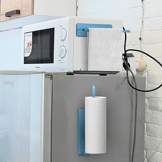 Paper Towel Holder Magnetic, Magnetic Paper Towel Holder for Fridge, Toilet Paper Roll Holder Magnet Towel Rack Wall Mount Shelf Bar for Towels Rolls Bathroom RV Dorm Kitchen Wall Decor, Blue