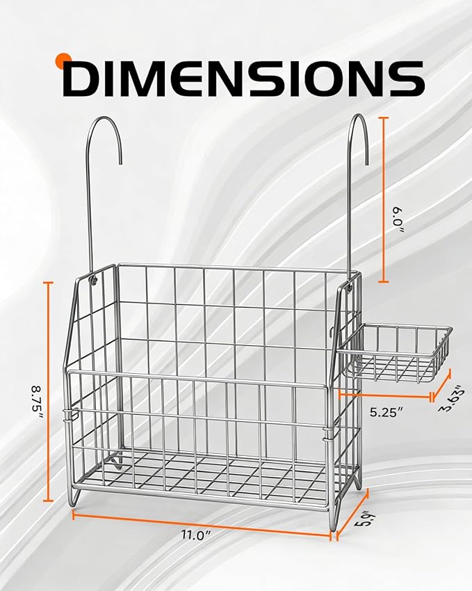 Large Rustproof Shower Caddy Hanging, 304 Stainless Steel Hanging Shower Organizer Basket for Bathroom & Bathtub, Over the Rod Shower Rack for Shampoo, Conditioner, Soap & Bath Accessories(Silver)
