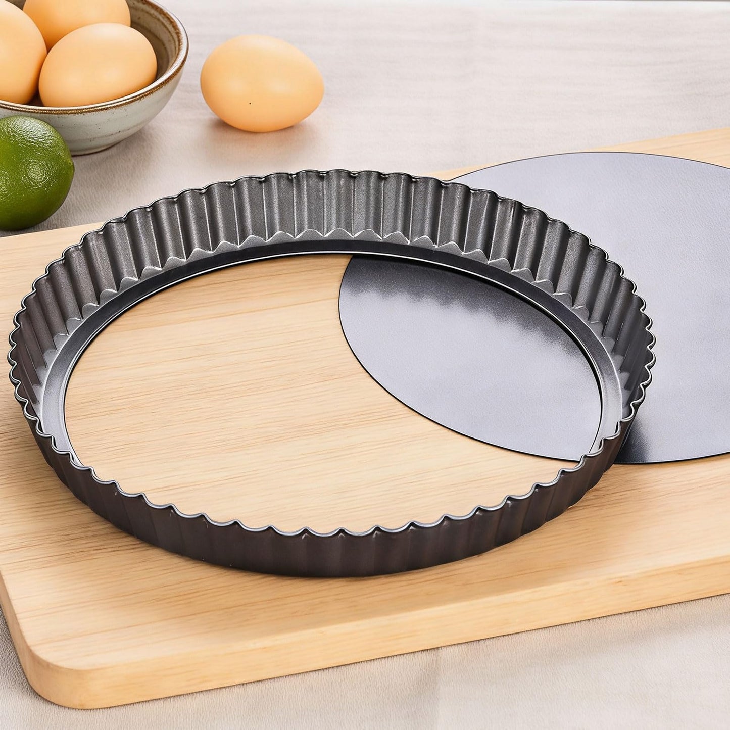 KUAYB 9 Inch Tart Pan with Removable Bottom, Quiche Pan Carbon Steel Heavy Duty Nonstick Pie Pan- Fluted Edges Loose Bottom, Extra Hgh 1.2-Inch Depth for Baking Fruit Tarts, Pies