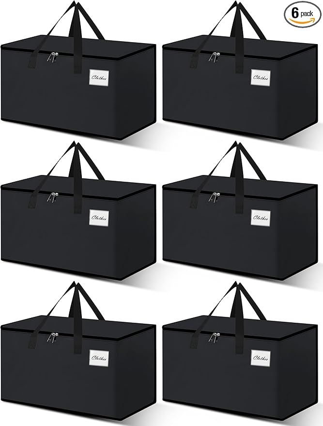 Heavy Duty Moving Bags - Extra Large Packing Bags and Storage Totes, Collapsible and Foldable Option for Moving and Storage, Black, 125 L - 6 Pack