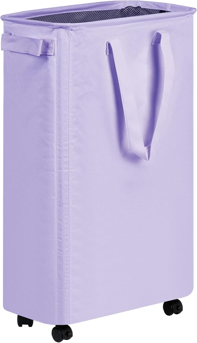 efluky Slim Laundry Hamper with Wheels, Rolling Laundry Basket for Clothes, Small Laundry Basket for Bedroom, Dorm and Laundry Room, 60L (12.7 Gallons) Purple
