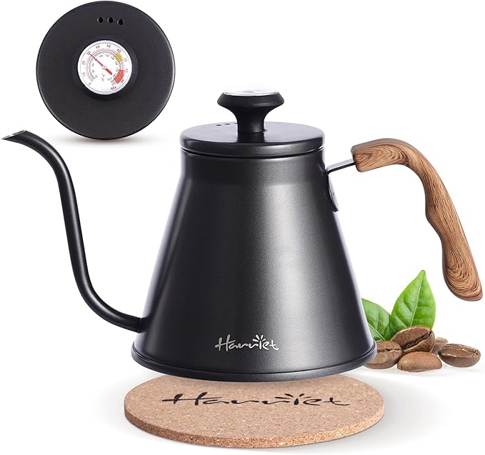 Harriet Gooseneck Kettle with Thermometer for Pour Over Coffee and Tea, 37 fl oz, Stainless Steel, Durable 3-Layer Base, Ideal Spout for Precision Pouring, Compatible with all Stove Tops, Orange