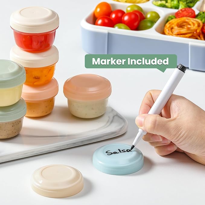 VITEVER 8 Pack 2 oz Salad Dressing Container to Go, Small Condiment Containers with Lids for Lunch Bento Box, Reusable Plastic Snack Jars, Deli Containers, Colorful Sauce Cups, Dishwasher Safe