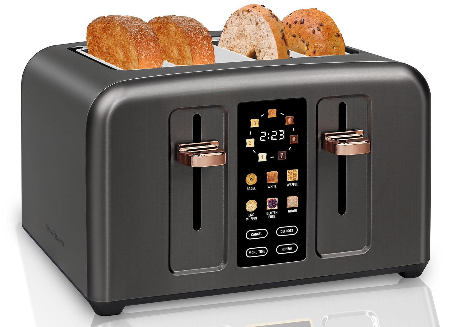 SEEDEEM Touchscreen Toaster 2 Slice, 7 Shade, Stainless, 1350W Grey