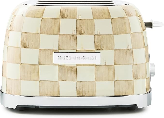 MACKENZIE-CHILDS 2-Slice Toaster, Decorative Toaster for Kitchen, Black-and-White Courtly Check