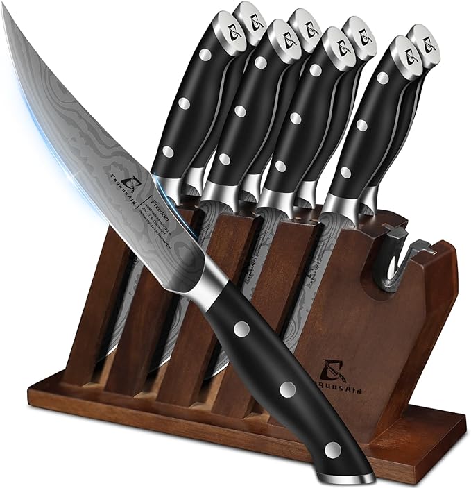 CoquusAid Steak Knives Set of 6, Non Serrated Dinner Knives with Rest