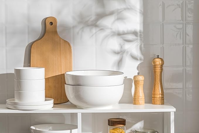 Dafuceramic Salad Bowls, 120 OZ(10") Large Serving Bowls Set of 2, Ceramic White Serving Bowls for Salad, Soup, Pasta and Dinner, Large Porcelain Bowl Set for Entertaining with Black on the Rim