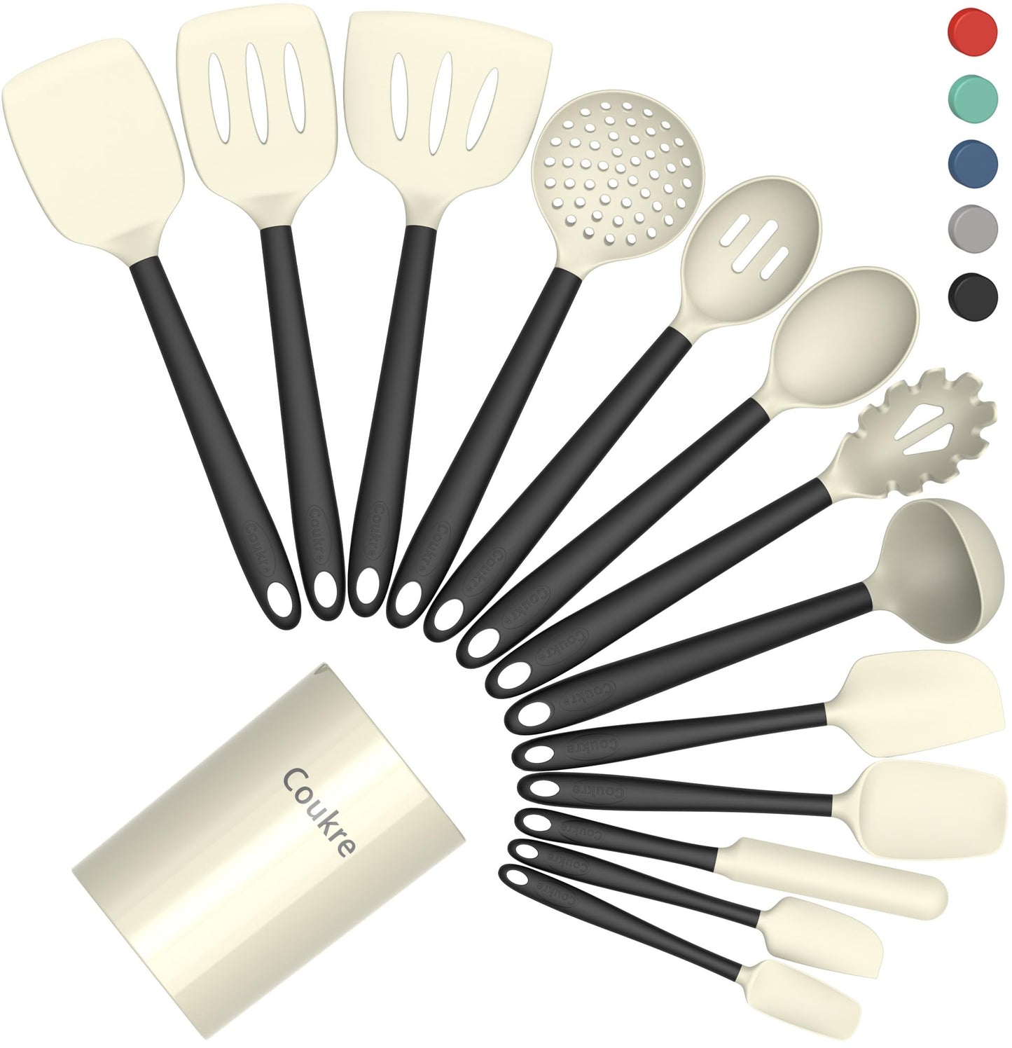 Coukre Silicone Kitchen Cooking Utensils Set, Heat Resistant, 14-Piece