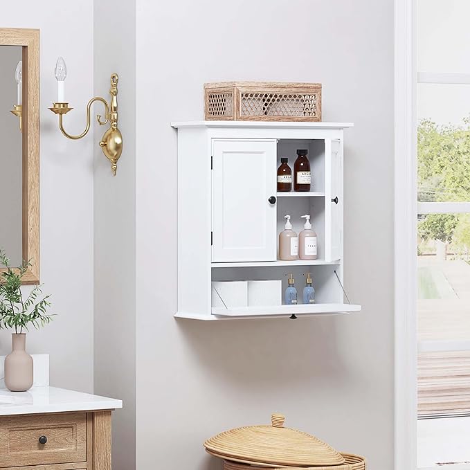 Spirich Bathroom Cabinet Wall Mounted, Small Bathroom Wall Cabinet Over Toilet, Medicine Cabinet Organizer with Doors and Adjustable Shelf, White