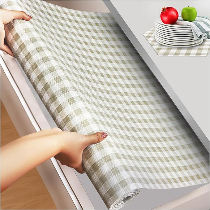 Beautysaid Shelf and Drawer Liner for Kitchen Cabinet, Non Adhesive Non Slip Shelf Paper Waterproof Washable Thickened for Dresser Pantry Shelve Bathroom Protector Liner(Checkered,23.6 in x 20 FT)