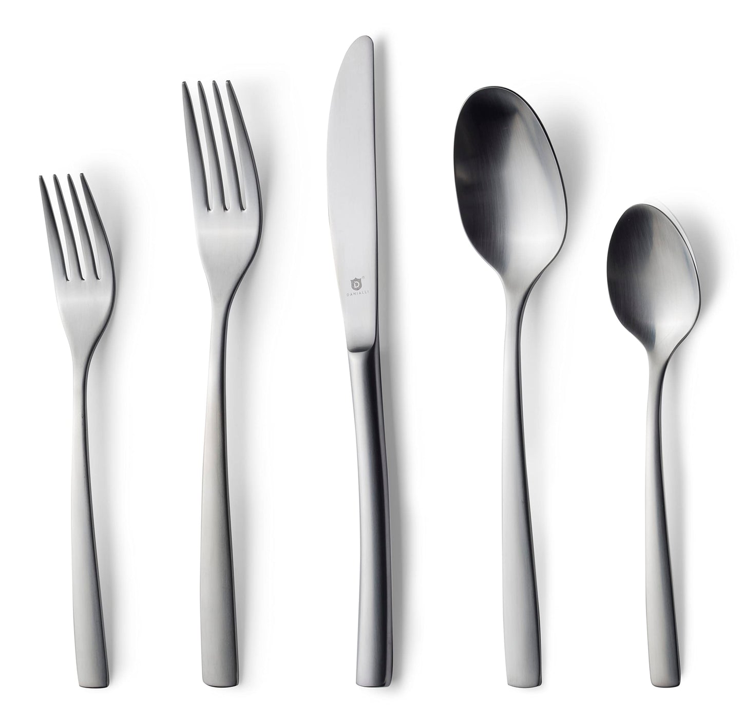 Danialli Matte Silverware Set, 18/10 Stainless Steel Satin Flatware, Modern Brushed Finish Cutlery, Dishwasher Safe & Durable, Built to Last (40-Piece, Marettimo)
