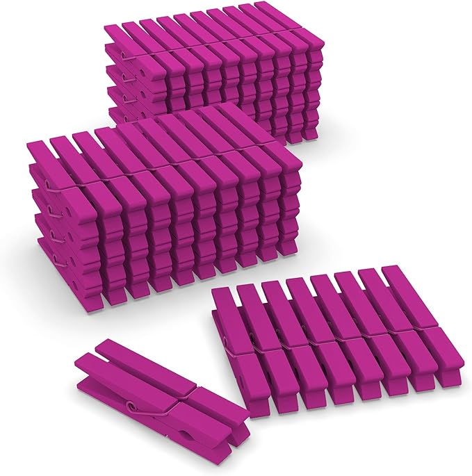 100 Pack Wooden Clothespins for Crafts, Colored Clothes Pins for Hanging Pictures Clothing Classroom, 2.9 Inch Hot Pink