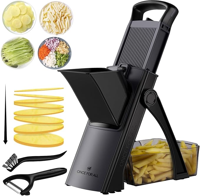 ONCE FOR ALL Upgrade Safe Mandoline Slicer Plus, Adjustable Vegetable Slicer DarkGray