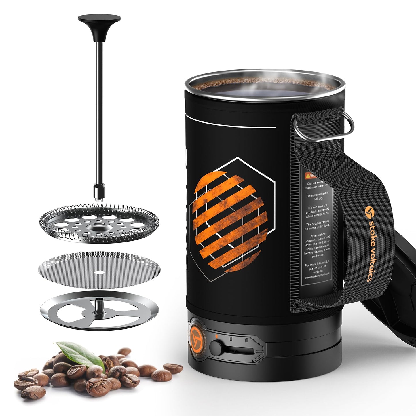 Portable Camping Coffee Maker, Electric French Press, Travel Kettle, 120V