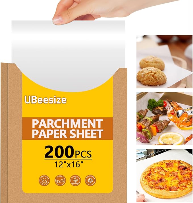 200PCS Thickened Parchment Paper Sheets, 9×13 In Heavy Duty Non-Toxic & Unbleached Parchment Baking Paper for Oven Cooking, Pastry Baking, BBQ Grilling, Catering, Kitchen Daily Use (White)