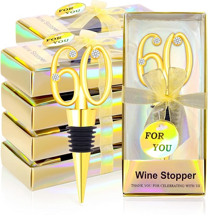 30Pcs 50th Birthday Wine Stopper Party Favors 50th Gold Wedding Favor Wine Bottle Stoppers 50 Birthday Party Souvenirs for Guests Wine Stoppers Gift Box for Wedding Anniversary Decorations (50th)