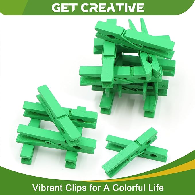 100 Pack Clothes Pins Wooden 2.9 Inch, Clothespins Wood Colorful Clothing Pins for Crafts Classroom Pictures Green