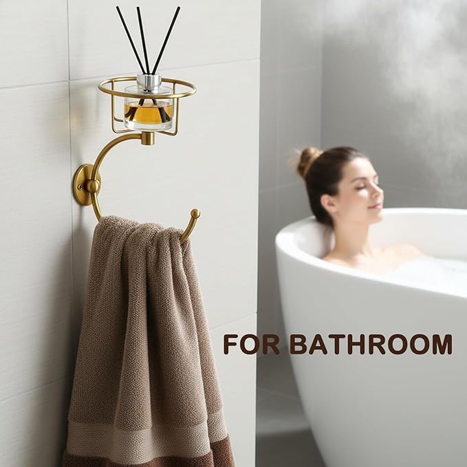 100% Solid Brass Hand Towel Holder for Bathroom Wall – Towel Ring with Candle Holder – Vintage Wall Candle Sconce Bathroom Decor – Antique Brass Towel Holder