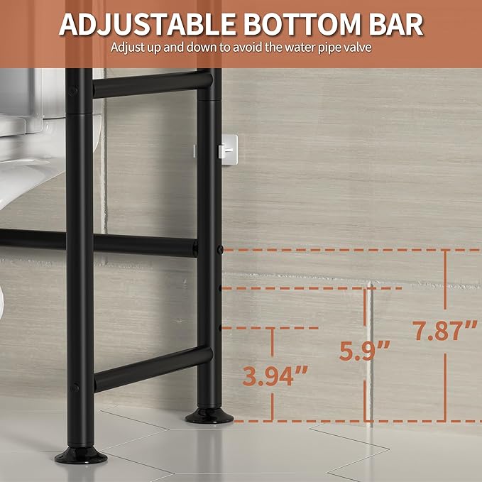3-Tier Over The Toilet Storage, Freestanding Metal Bathroom Shelves, Space Saver Above The Over Toilet Storage Shelf for Bathroom (Black)