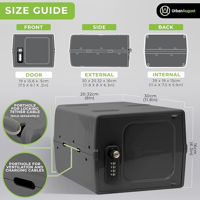 Urban August Dual Combination & Keyed Lockbox - Lockable Box for Everyday Use - Multi-Purpose lock for Home & Office Safety - Made of Industrial-Grade Plastic - One Size (Graphite)
