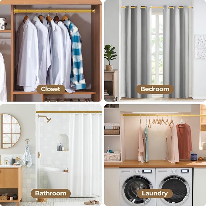Mavivegue Closet Rod, 17 to 57 Inch Gold Adjustable Closet Rods for Hanging Clothes, Hanging Rod for Closet Wardrobes Laundry RV, Bathroom