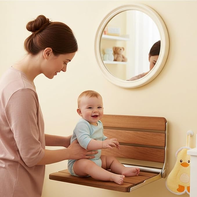 Foldable Shower Seat Wall Mounted, Folding Shower Bench for Small Shower Spaces, 400lbs Max Load for Inside Shower, 16"