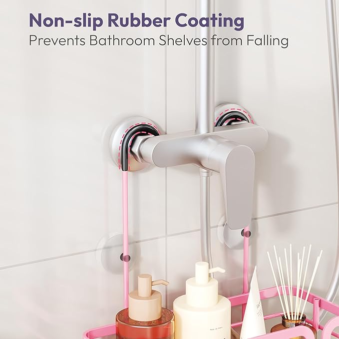 SWTYMIKI Shower Caddy Hanging Organizer - Over the Door Shower Caddy with Soap Holder, 11 Hooks, 2 Installation Ways, Stainless Steel Rustproof Bathroom Organizer, Pink