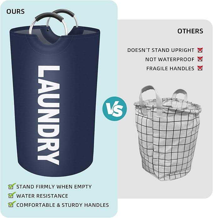 StorageRight 90L Large Laundry Basket, Laundry Hamper, Dirty Clothes Hamper for Laundry, Collapsible, Waterproof Laundry Baskets with Foam Protected Aluminum Handles for Laundry, Dorm, Family (Blue)