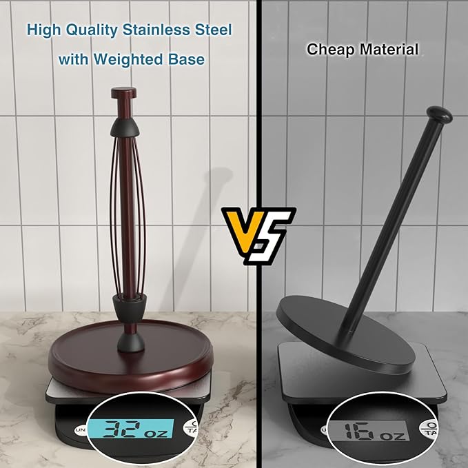 Oil Rubbed Bronze Paper Towel Holder Countertop, Bronze Kitchen Accessories Decor, Stainless Steel, Paper Towel Roll Holder Stand with Ratchet Mechanism for Kitchen Bathroom Farmhouse Essentials