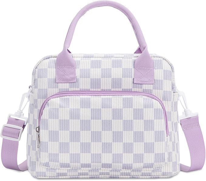 Lunch Bag Women Lunch Box for Women Adult Cute Insulated Lunch Bag Lager Cooler Lunch Tote Bags for Work Picnic (Beige-Purple Plaid)