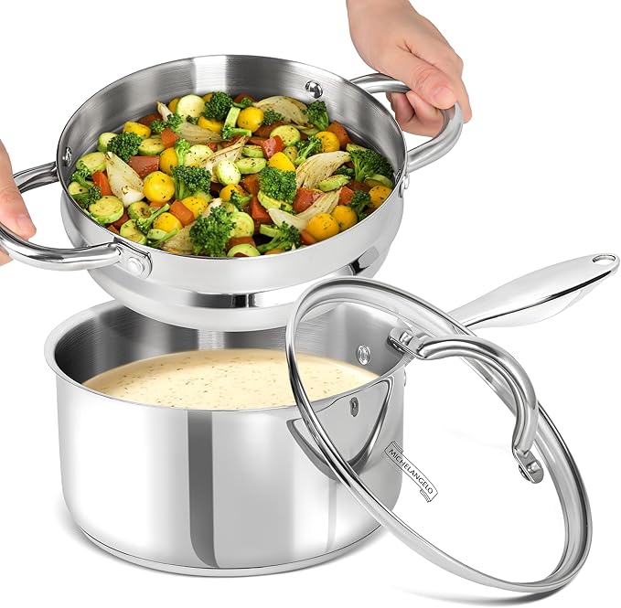 MICHELANGELO 6-Piece Stainless Steel Pot Set, 1QT, 2QT & 3QT