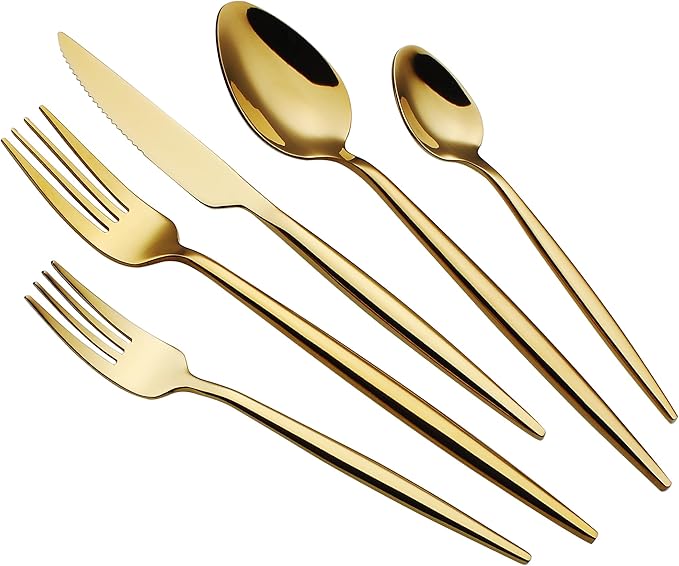 CHAAMFORGE 20 Piece Luxury Silverware Set for 4 Mirror-Polished 18/10 Stainless Steel Heavy Flatware Set Modern Cutlery Set Knife/Fork/Spoon Utensil Dishwasher Safe with Gifts